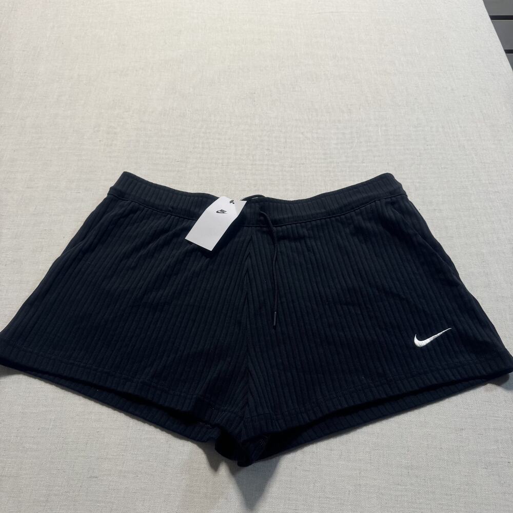 Nike Women's High-Waisted Ribbed Jersey Shorts Sz XL Black‎ Brand